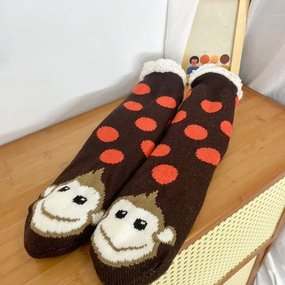 Christmas Gift Thermal Socks Women Winter Warm nightwear Plush Soft Floor Fuzzy Fluffy Fur Slipper Sock Thick Ladies Cute Cow