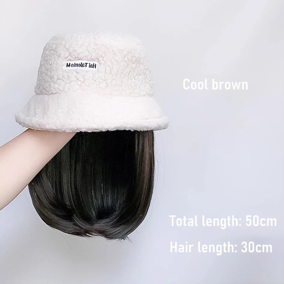 Synthetic 50cm winter cold resistant wig hat with long straight hair and long curly hair black/white hat with lambhair Christmas