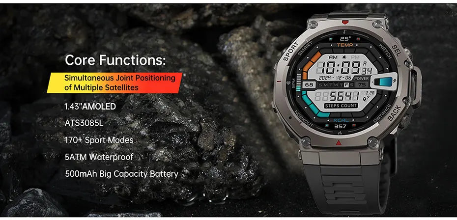 Smart Watch For T-Rex 3 GPS Smartwatch AMOLED Touch Screen 5ATM Outdoor Compass Smart Fitness Sport Monitor Men Watch ForXiaomi