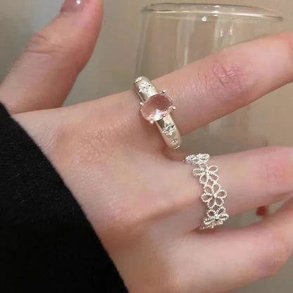 Fashion Trend Pink Crystal Bowknot Heart Rings Zircon Ring Y2K Shiny Zircon Rings for Women Girls Party Aesthetic Jewelry 2024 N