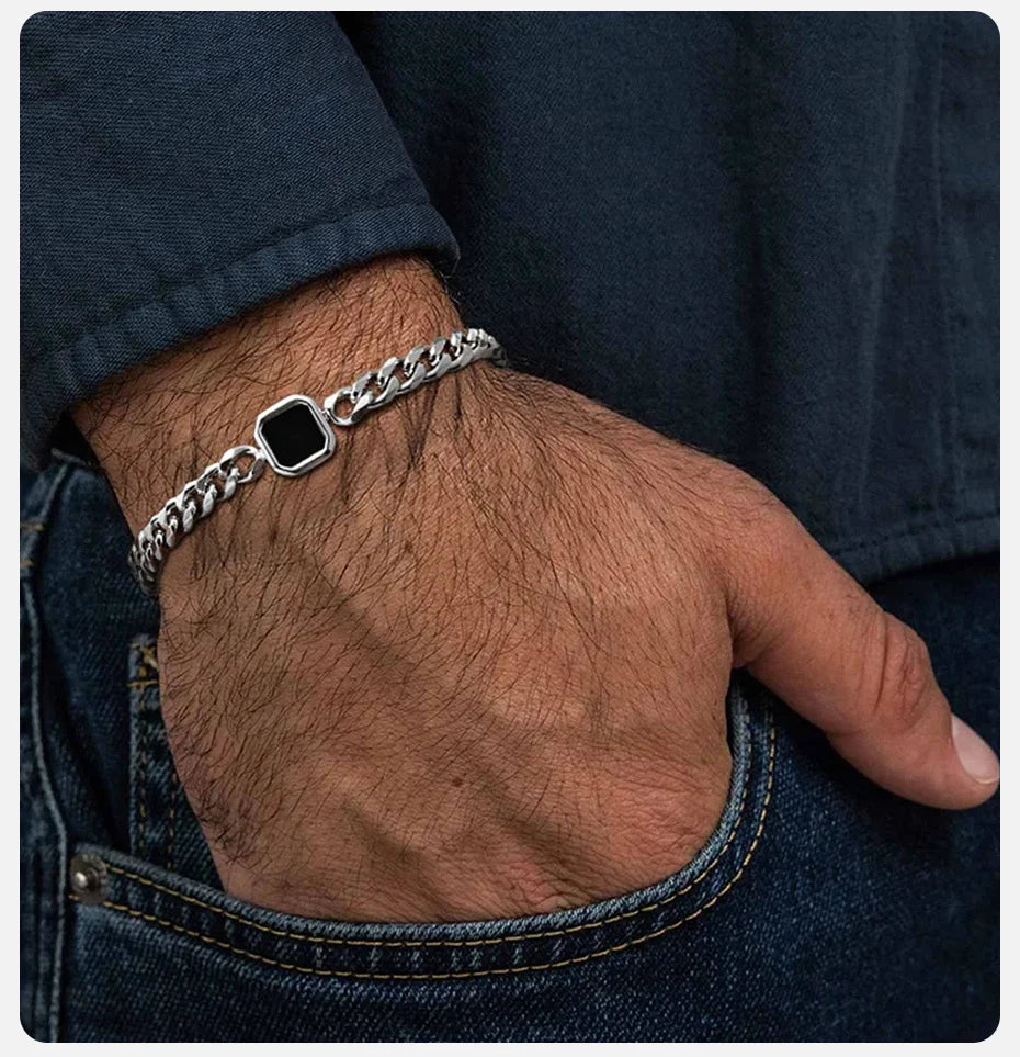 Vnox 5mm Width Adjustable Chain Bracelet for Men, Stainless Steel Acrylic Six-Sided Polished Jewelry Gifts for Husband Son‌ Him