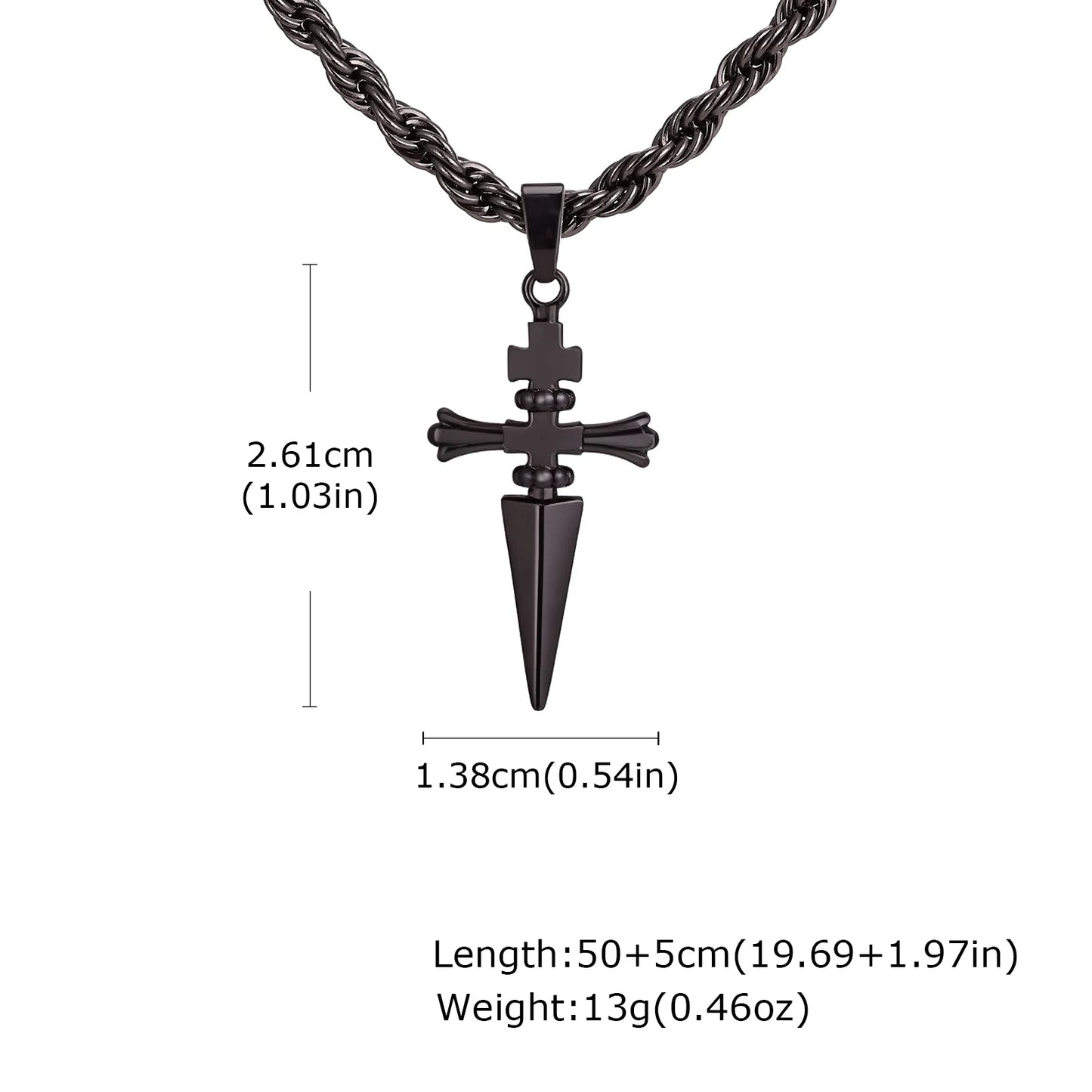 Cool Punk Sword Cross Pendant Necklace for Men Stainless Steel Twist Chain Necklace Fashion Casual Style Jewelry
