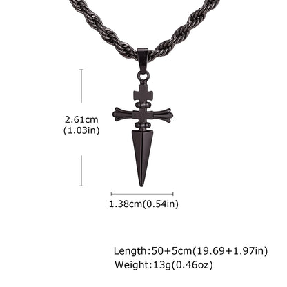 Cool Punk Sword Cross Pendant Necklace for Men Stainless Steel Twist Chain Necklace Fashion Casual Style Jewelry