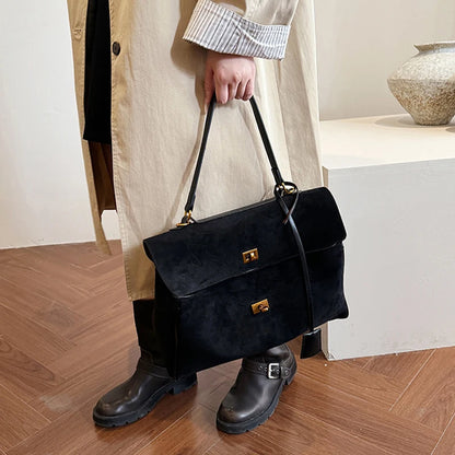 Vintage Ladies Tote Bag Brand Large Capacity Frosted Handbag High-end Pu Material Shoulder Messenger Bag Niche Simple Travel Bag