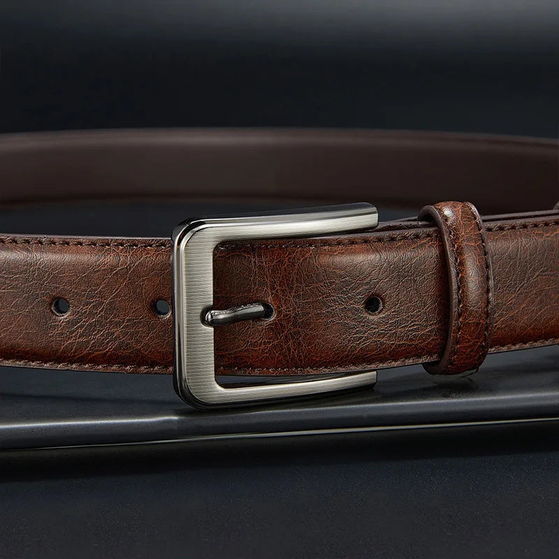 Authentic genuine leather luxury brand men's belt, fashionable business alloy needle buckle belt for men