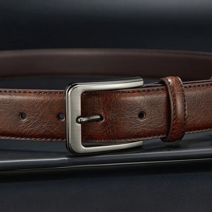 Authentic genuine leather luxury brand men's belt, fashionable business alloy needle buckle belt for men