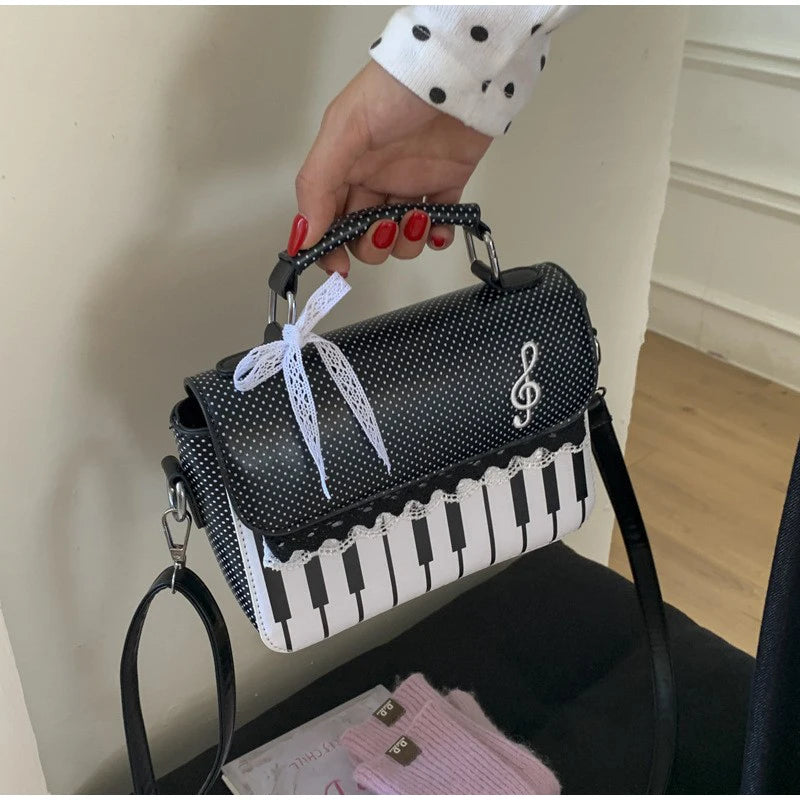 Fashion Polka Dot Ladies Piano Bag New Style Niche Underarm Shoulder Bag Sweet Personality Piano Backpack Women's Bag Square Bag