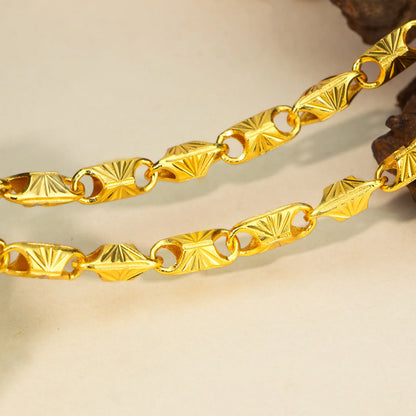New luxury real gold jewelry 24k certifid square necklace men's elegant simple clavicle chain gifts for boyfriend
