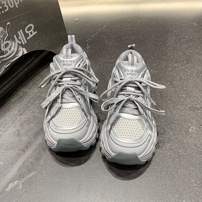 8.5CM Mesh Microfiber Leather Casual Shoes New 2026 Spring Women Chunky Sneakers High Platform Outdoor Sports Dad Shoes Woman