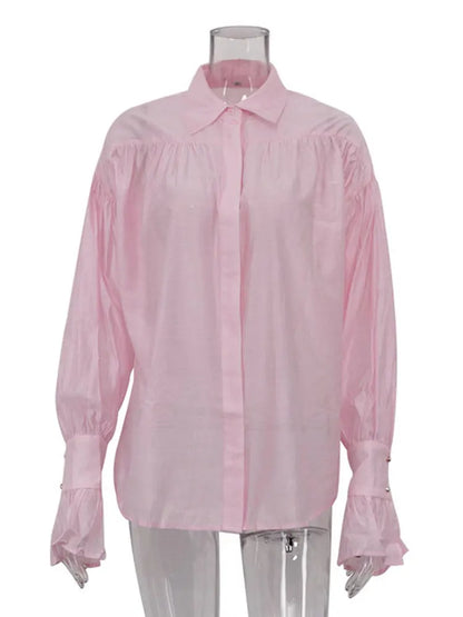 Tossy Casual Loose See-Through Shirts Women's Autumn Lapel Long Sleeve Patchwork Blouse Top Streetwear Female Solid Shirts Top