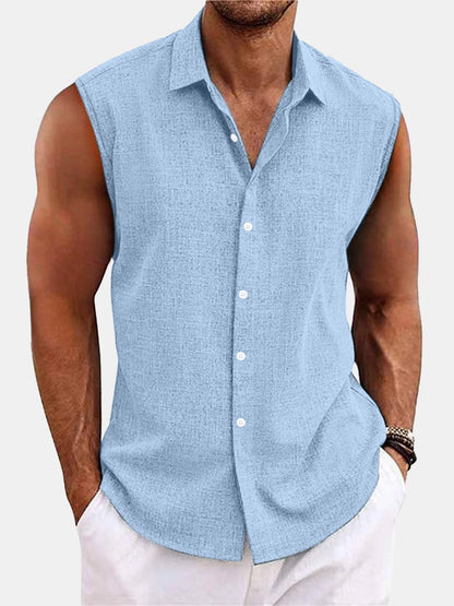 Men's Summer Short Sleeve Shirt Casual Solid Color Beach Top with Collar Lightweight Breathable Casual Button Up Shirts for Men