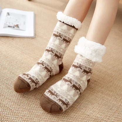 Christmas Gift Thermal Socks Women Winter Warm nightwear Plush Soft Floor Fuzzy Fluffy Fur Slipper Sock Thick Ladies Cute Cow