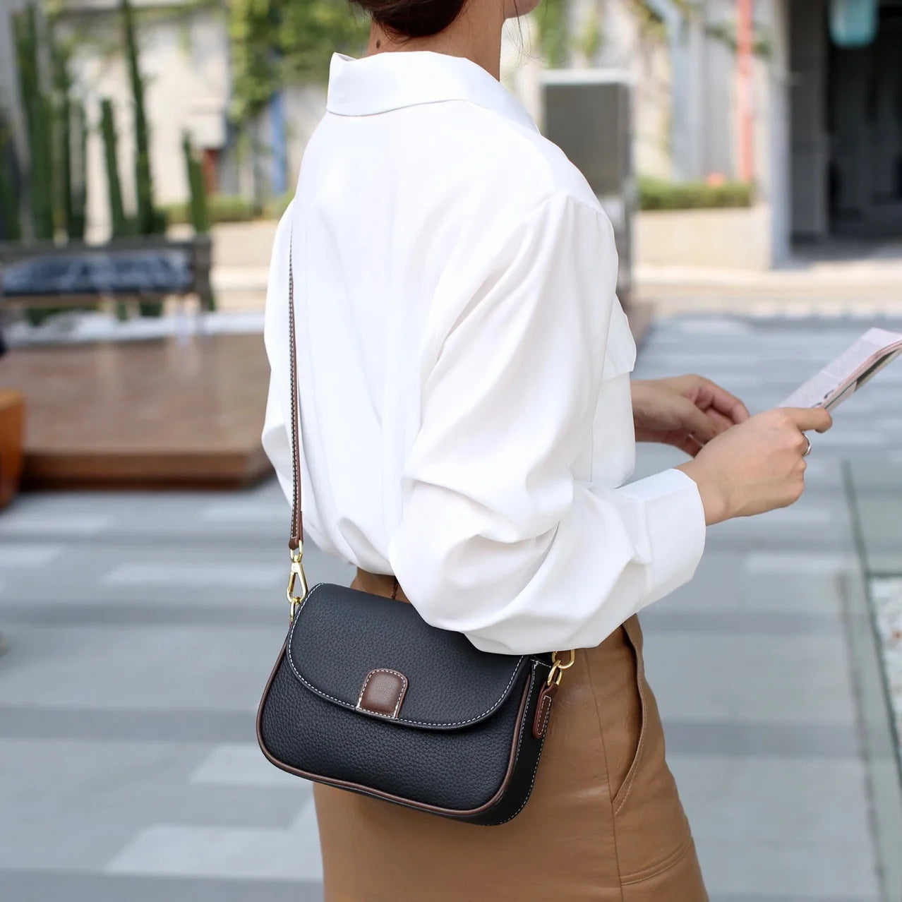 PU Leather Shoulder Bags For Women Fashion Flap Crossbody Messenger Bag Luxury Contrast Color Messenger Handbag Shopping Purse