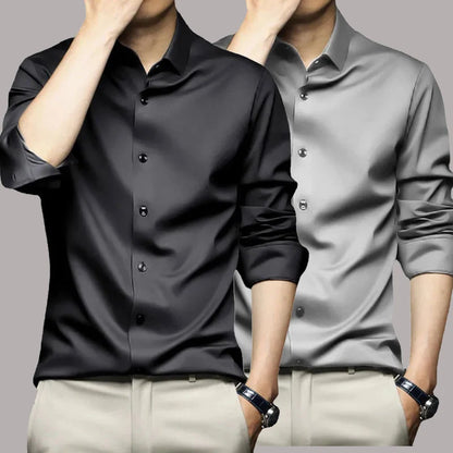 S-6XL Men's Long Sleeve Shirt Luxury Wrinkle Resistant Pure White Shirt Business Dress Casual Ice Silk Glossy Shirt