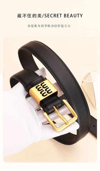 Genuine leather cowhide belt for women; versatile decorative waist belt with a sense of design; fashionable denim belt for ladie