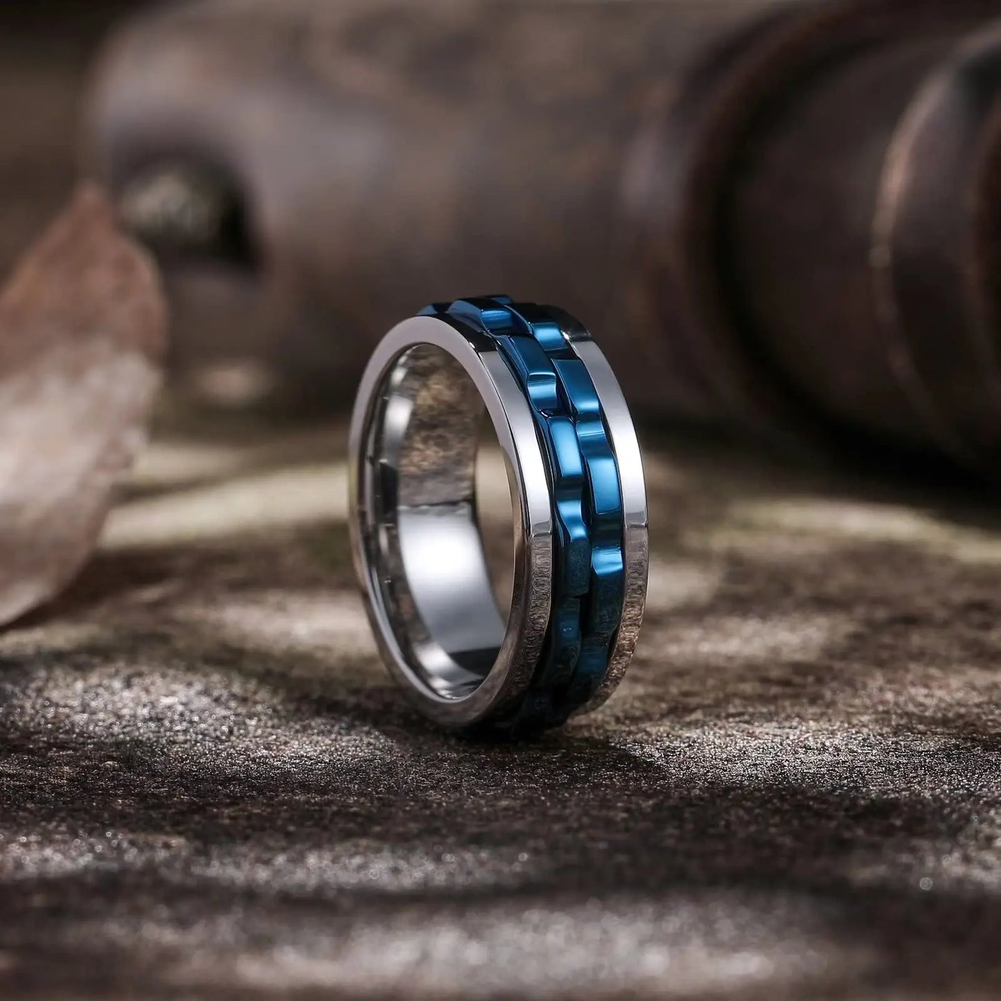 Fashion Punk Style Gear Rotating Anxiety Fidget Ring Titanium Steel Chain Spinner Rings For Men Rock Biker Wedding Party Jewelry