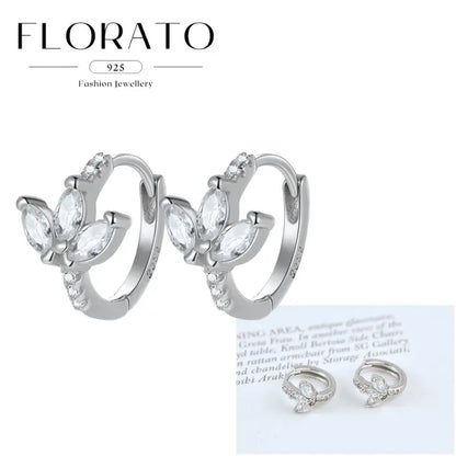 Women Pure Silver Series 925 Sterling Silver Ear Needle Geometric/Butterfly Flowers Pendant hoop Earrings Crystal Zircon Jewelry