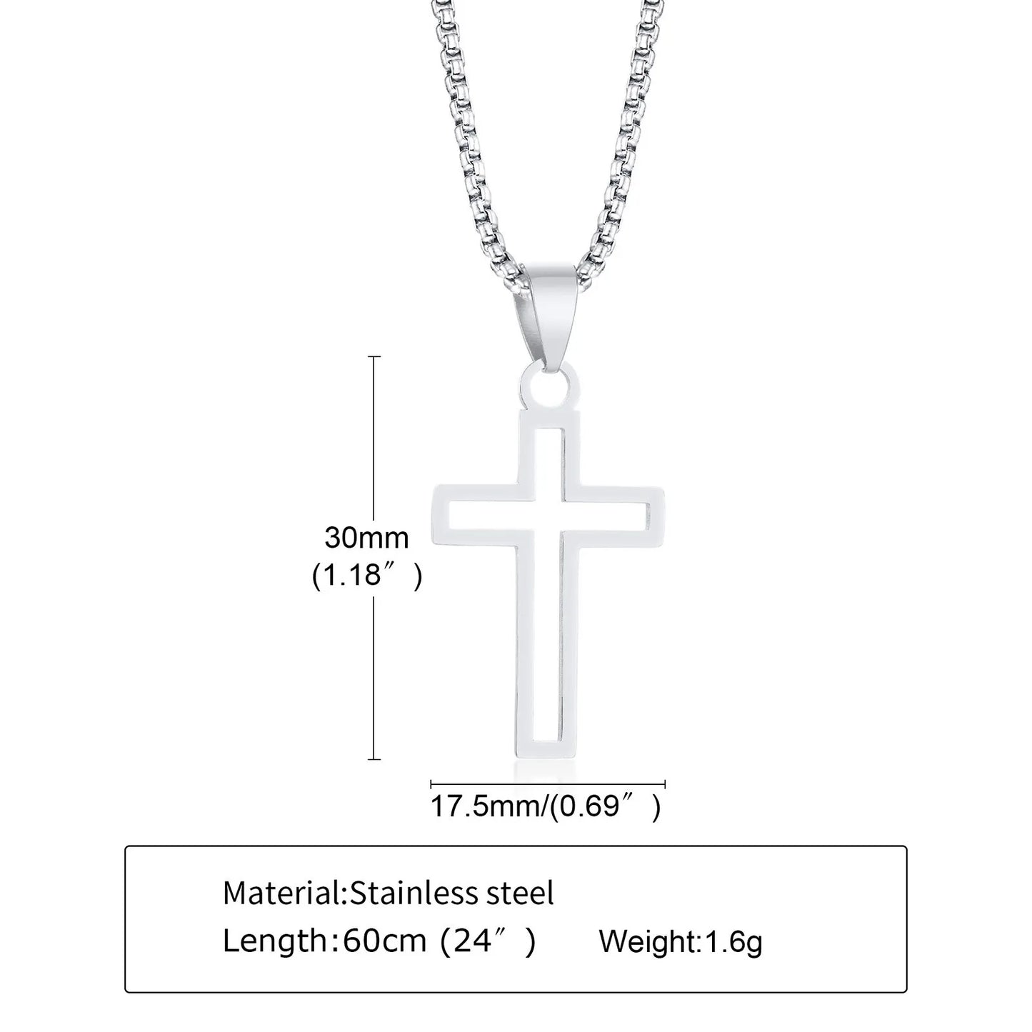 Basic Punk Cross Necklace for Men Boys,Stainless Steel Silver Color Cross Pendant Necklace,Christian Religious Jewelry Gift