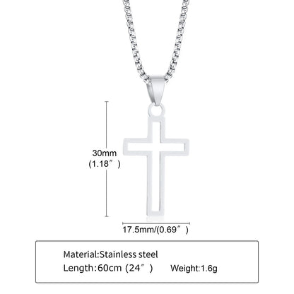 Basic Punk Cross Necklace for Men Boys,Stainless Steel Silver Color Cross Pendant Necklace,Christian Religious Jewelry Gift