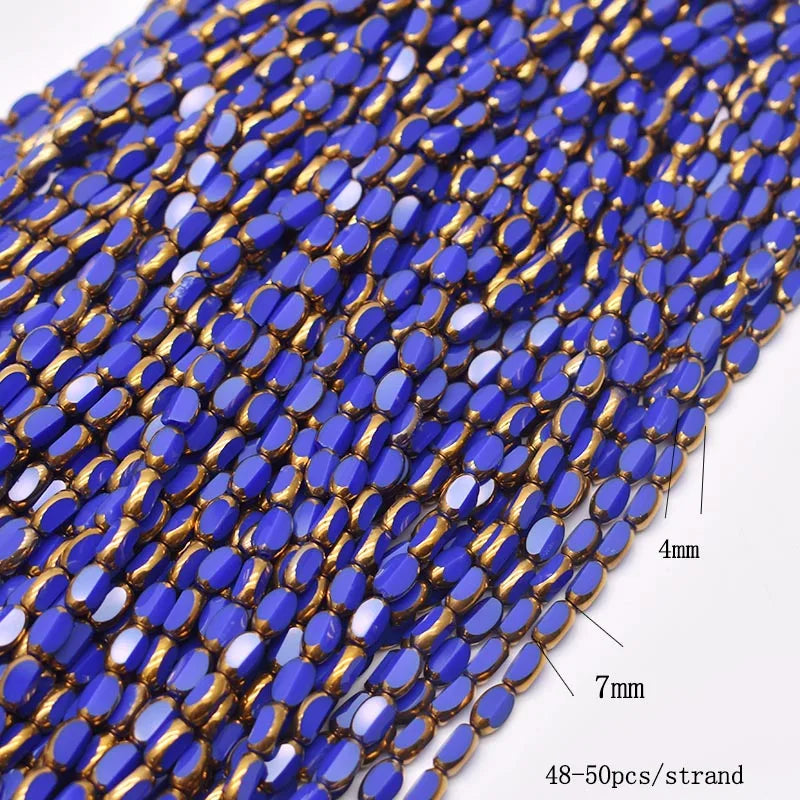 4x7mm 50pcs/lot Briolette Oval Glass Beads Plating Gold Color Crystal Glass Loose Spacer Beads For Beads for Jewelry Making DIY