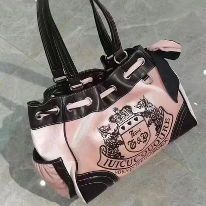Ladies Large-Capacity Tote Bag Y2K Women Vintage Retro Chic Embroidery Velvet Handbags Girl Shopping Shoulder Bag Women's Purses
