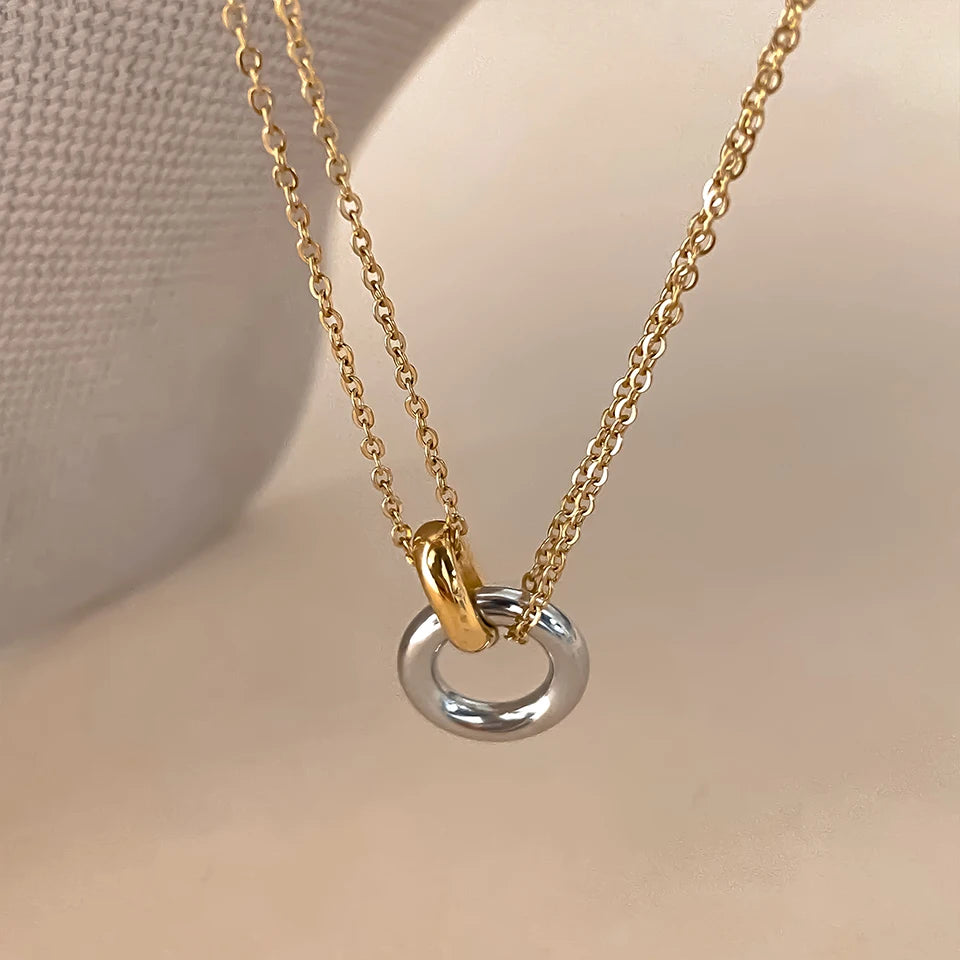eManco Stainless Steel two-color pendant Necklaces For Women Chokers Trend Fashion Festival Party Gift Jewelry