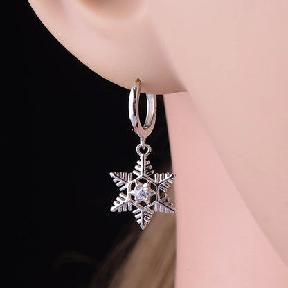 Women Pure Silver Series 925 Sterling Silver Ear Needle Geometric/Butterfly Flowers Pendant hoop Earrings Crystal Zircon Jewelry