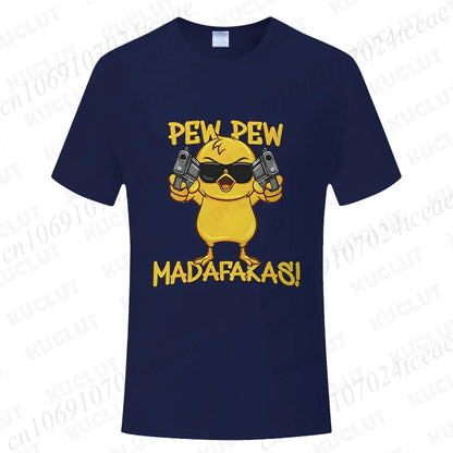 Pew Pew Madafakas Men's T-shirts Cute Chick Funny Graphic Tops Summer Short Sleeve Tees Trendy Streetwear Male Oversized Clothes