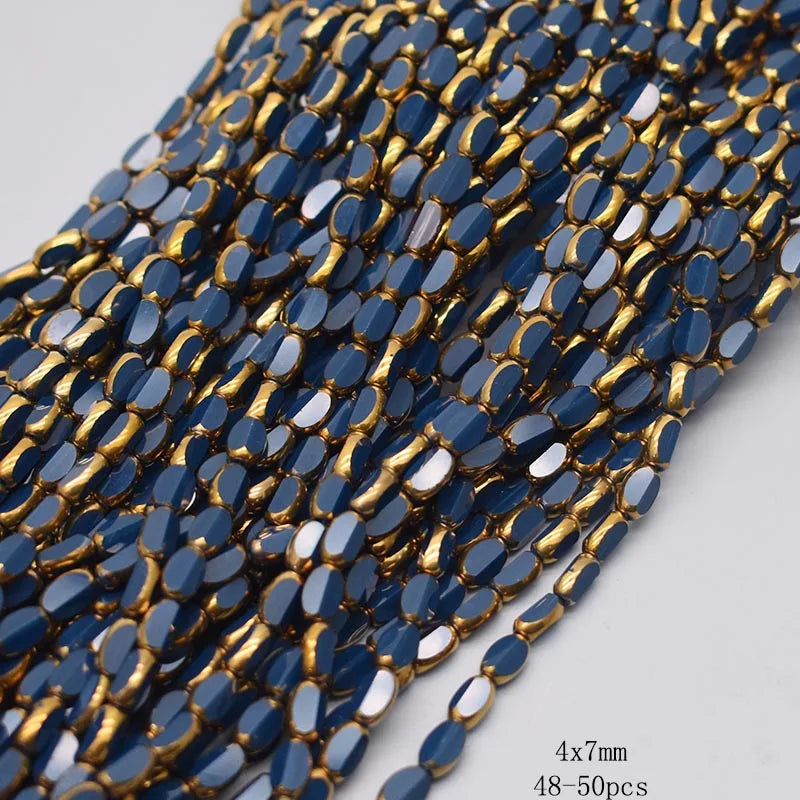 4x7mm 50pcs/lot Briolette Oval Glass Beads Plating Gold Color Crystal Glass Loose Spacer Beads For Beads for Jewelry Making DIY