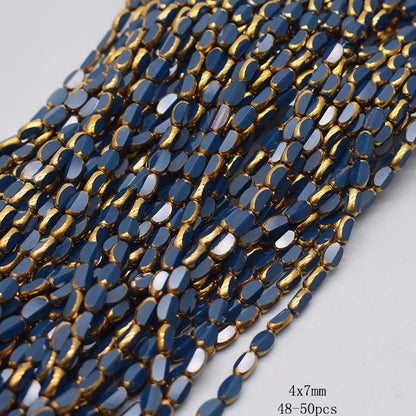 4x7mm 50pcs/lot Briolette Oval Glass Beads Plating Gold Color Crystal Glass Loose Spacer Beads For Beads for Jewelry Making DIY
