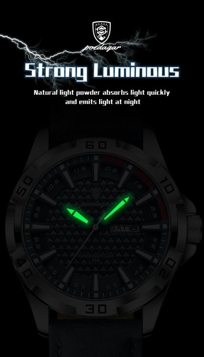 POEDAGAR Original Man Wristwatch Top Luxury Waterproof Luminous Date Week Watch For Men Quartz Sport Leather Men's Watches Reloj