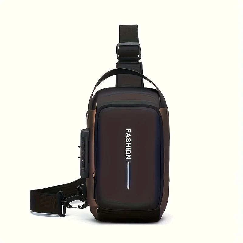 Men's Sporty Chest Bag Motorcycle Phone Pack with Password Lock, Zipper Closure Crossbody Sling Bag for Daily Commute Outdoor