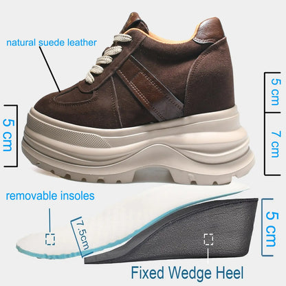 Fujin Elevator Shoes for Women Fall Spring New Platform Sneakers 12cm Height Increase Chunky Shoes for Petite Women Chunky Shoes