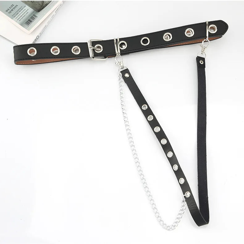 Harajuku Dark Girl Punk Gothic Style Double-breasted Buttonhole Single-breasted Buttonhole Belt Decoration Jk Waist Chain Strap