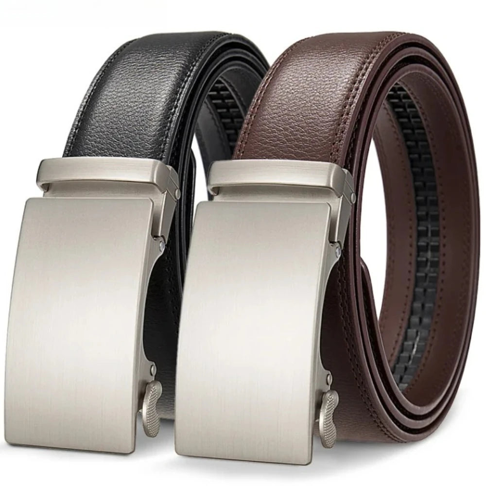 3.5cm High End Handsome Alloy Automatic Buckle Belt Men's Durability PU Leather Waistband Fashion Business Male Waist Straps