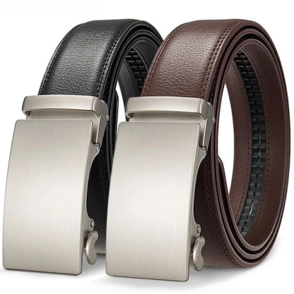 3.5cm High End Handsome Alloy Automatic Buckle Belt Men's Durability PU Leather Waistband Fashion Business Male Waist Straps