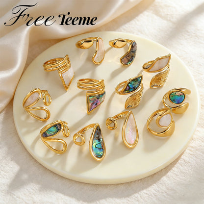 Freeteeme High-End Various Irregular Geometric Rings for Women Stainless Steel Shell-Set Open Rings Daily Versatile Accessories