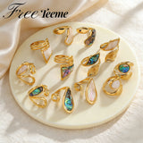 Freeteeme High-End Various Irregular Geometric Rings for Women Stainless Steel Shell-Set Open Rings Daily Versatile Accessories