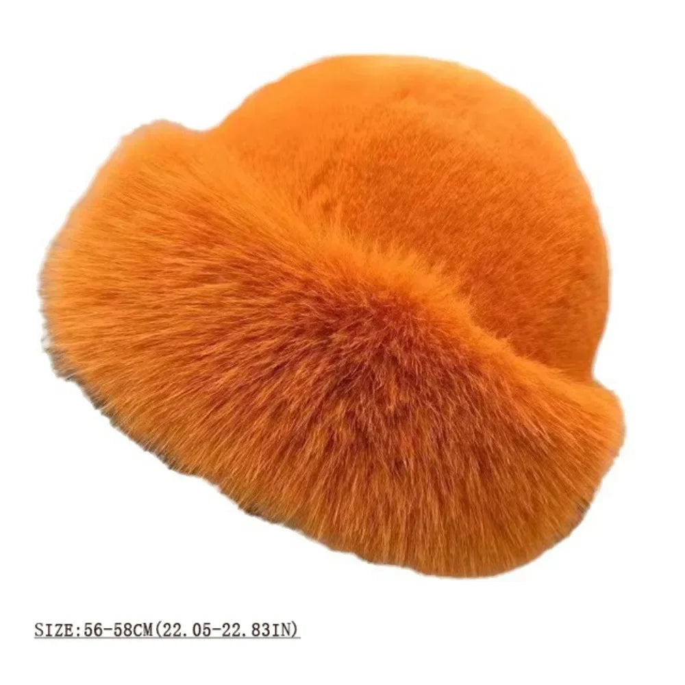 Women's Fluffy Fur Bucket Hat Plush Winter Fisherman Cap Warm Thick Hat for Snowy Days Christmas Gifts