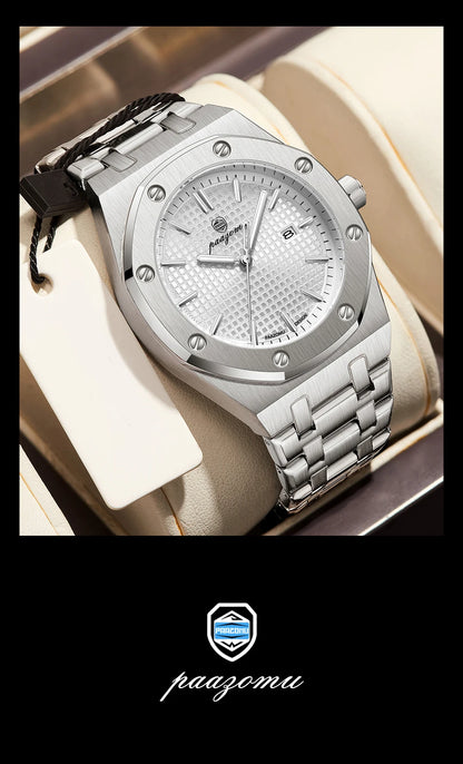 PAAZOMU Original Luxury Men's Watches Date Chronograph Stainless Steel Quartz Watch Waterproof Luminous Fashion Man Wristwatch