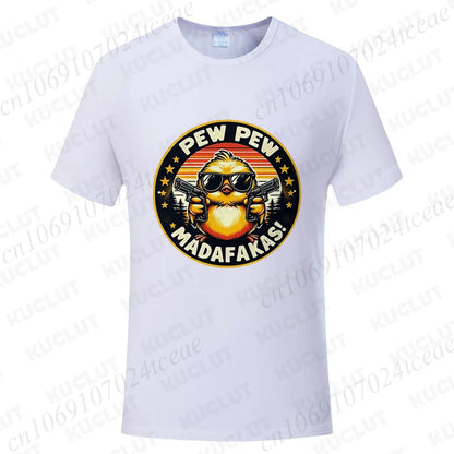 Pew Pew Madafakas Men's T-shirts Cute Chick Funny Graphic Tops Summer Short Sleeve Tees Trendy Streetwear Male Oversized Clothes
