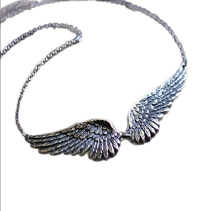 Vintage Angel Wings Feather Choker Big Pendant Aesthetic Link Chains Statement Necklace for Women Collar Wedding Tribal Gift