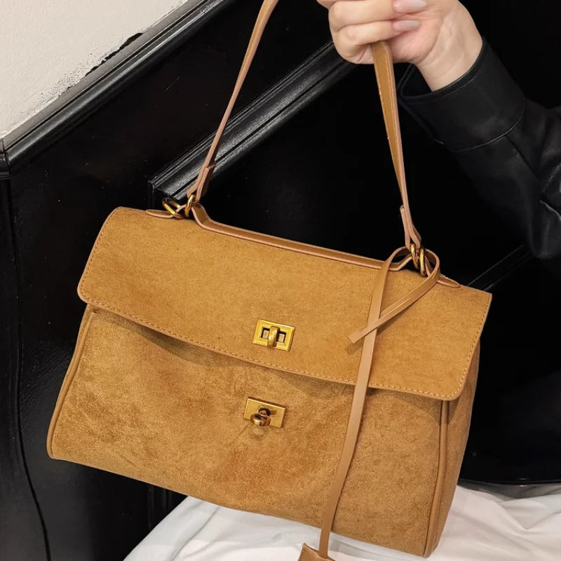Vintage Ladies Tote Bag Brand Large Capacity Frosted Handbag High-end Pu Material Shoulder Messenger Bag Niche Simple Travel Bag