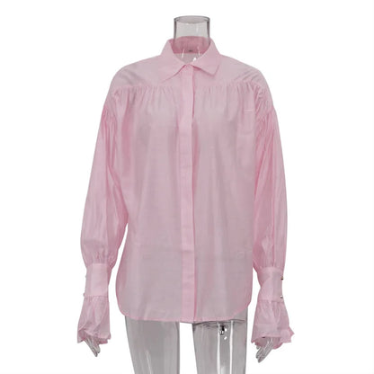 Tossy Casual Loose See-Through Shirts Women's Autumn Lapel Long Sleeve Patchwork Blouse Top Streetwear Female Solid Shirts Top