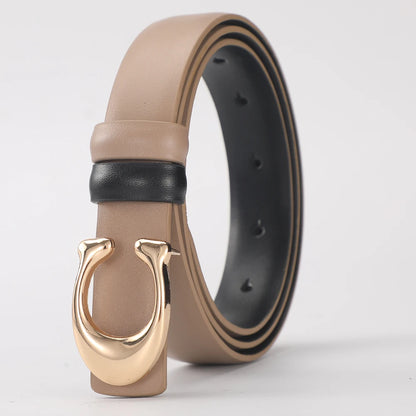 Fashionable C-shaped Smooth Buckle Durable Belt Simple Soft Women's Double-sided Belt With Casual Pants Clothing Accessories