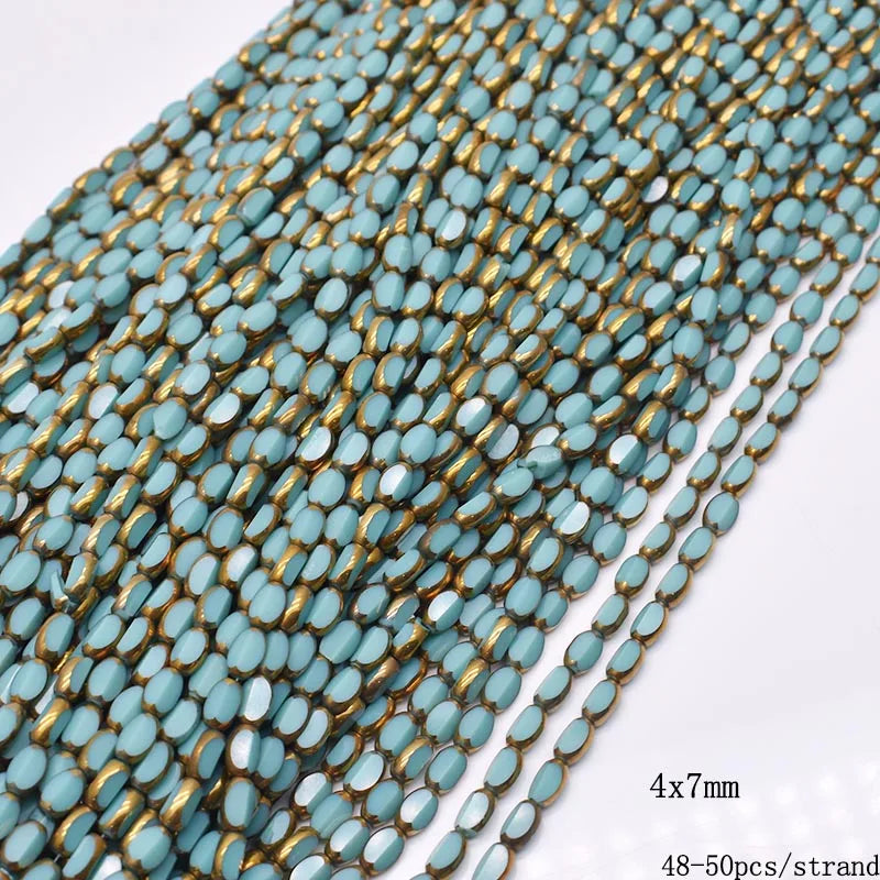 4x7mm 50pcs/lot Briolette Oval Glass Beads Plating Gold Color Crystal Glass Loose Spacer Beads For Beads for Jewelry Making DIY
