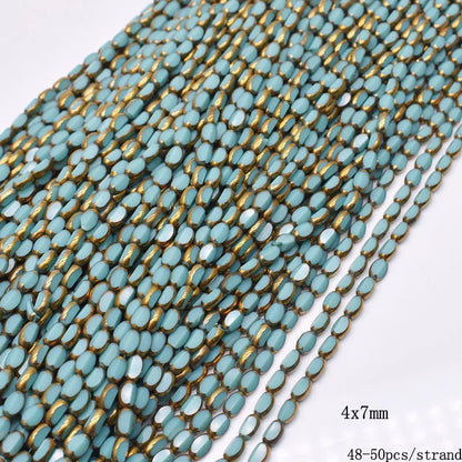 4x7mm 50pcs/lot Briolette Oval Glass Beads Plating Gold Color Crystal Glass Loose Spacer Beads For Beads for Jewelry Making DIY