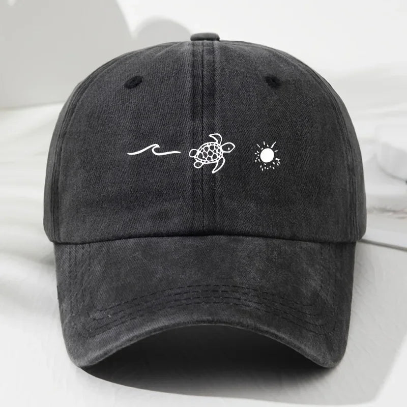 Turtle pattern printed baseball cap for daily casual style, men's and women's fashionable beach outdoor anti roll duckbill cap