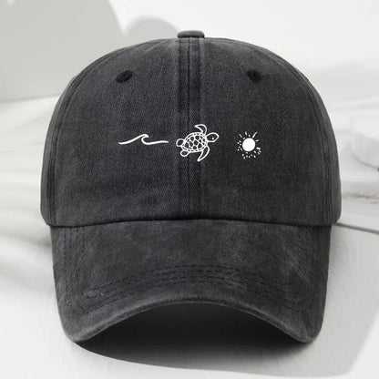 Turtle pattern printed baseball cap for daily casual style, men's and women's fashionable beach outdoor anti roll duckbill cap