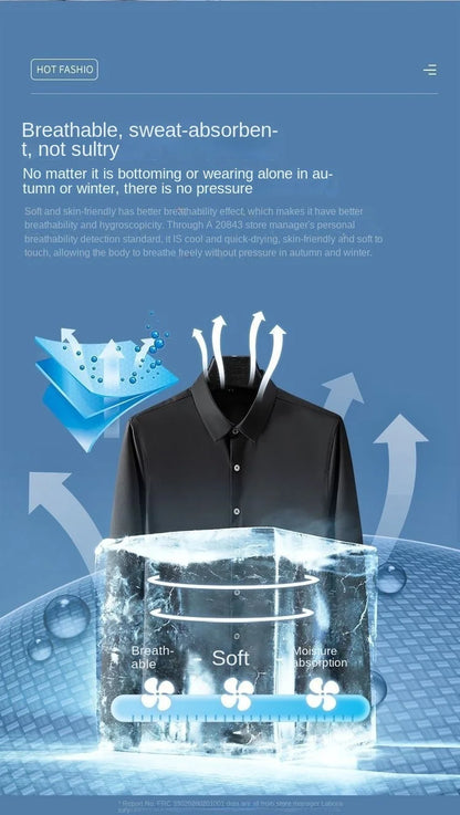 S-6XL Men's Long Sleeve Shirt Luxury Wrinkle Resistant Pure White Shirt Business Dress Casual Ice Silk Glossy Shirt